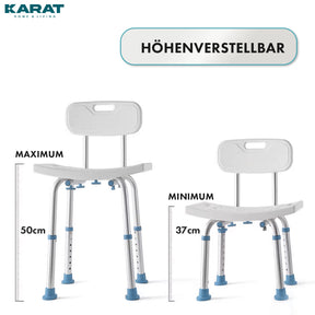 Stołek pod prysznic | Jonah | Regulowana wysokość z oparciem | Ergonomiczne krzesło do wanny i pod prysznic, antypoślizgowe i stabilne, nośność do 150 kg