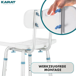 Stołek pod prysznic | Jonah | Regulowana wysokość z oparciem | Ergonomiczne krzesło do wanny i pod prysznic, antypoślizgowe i stabilne, nośność do 150 kg