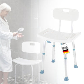 Stołek pod prysznic | Jonah | Regulowana wysokość z oparciem | Ergonomiczne krzesło do wanny i pod prysznic, antypoślizgowe i stabilne, nośność do 150 kg