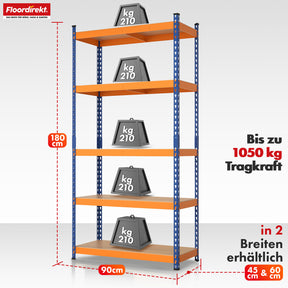 Regały do dużych obciążeń | Rhino | Regały magazynowe z 5 półkami | Nośność 1050 kg | Innowacyjny system wtykowy | W różnych kolorach i rozmiarach