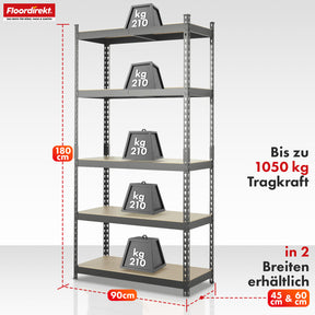 Regały do dużych obciążeń | Rhino | Regały magazynowe z 5 półkami | Nośność 1050 kg | Innowacyjny system wtykowy | W różnych kolorach i rozmiarach