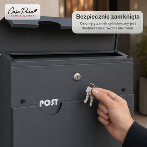 Skrzynka na listy | Albert | Zamykana na klucz skrzynka naścienna z gazetnikiem | Odporna na warunki atmosferyczne | Antracyt
