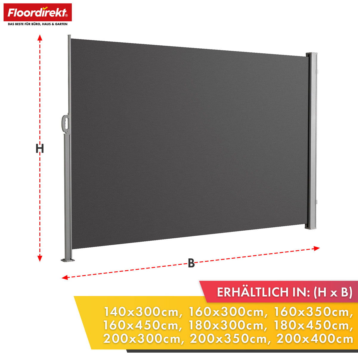 Markiza boczna aluminiowa | Osłona przeciwsłoneczna i prywatności na taras, balkon i do ogrodu | Ochrona UV, nieprzezroczysta i wodoodporna | Różne kolory i rozmiary