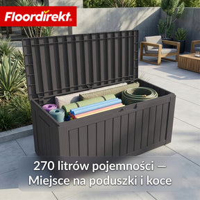 Skrzynia ogrodowa w wyglądzie drewna | Wodoodporna skrzynia na poduszki na taras i balkon | 118L / 270L / 300L
