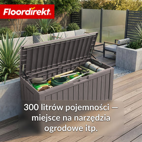 Skrzynia ogrodowa w wyglądzie drewna | Wodoodporna skrzynia na poduszki na taras i balkon | 118L / 270L / 300L