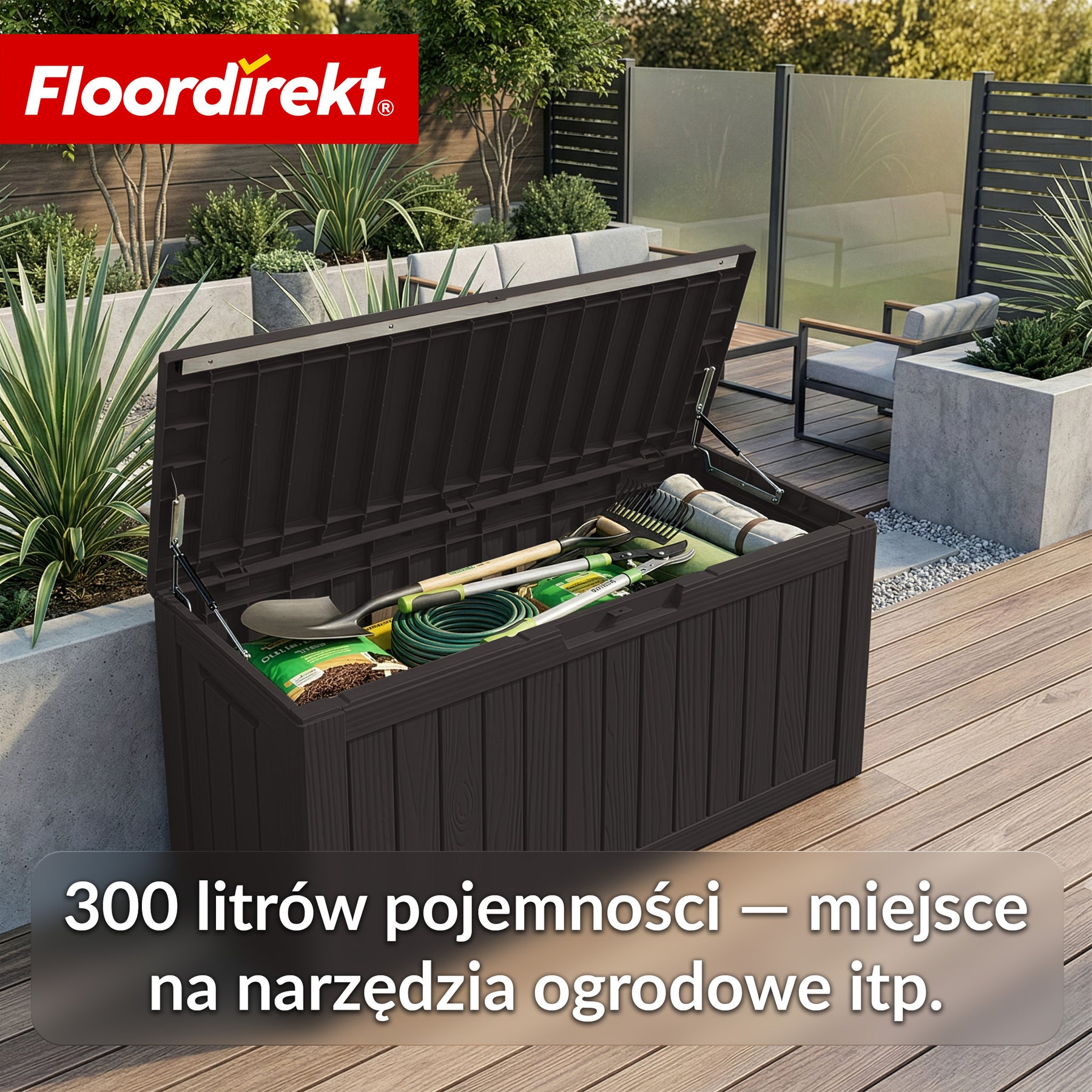 Skrzynia ogrodowa w wyglądzie drewna | Wodoodporna skrzynia na poduszki na taras i balkon | 118L / 270L / 300L