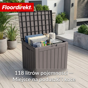 Skrzynia ogrodowa w wyglądzie drewna | Wodoodporna skrzynia na poduszki na taras i balkon | 118L / 270L / 300L