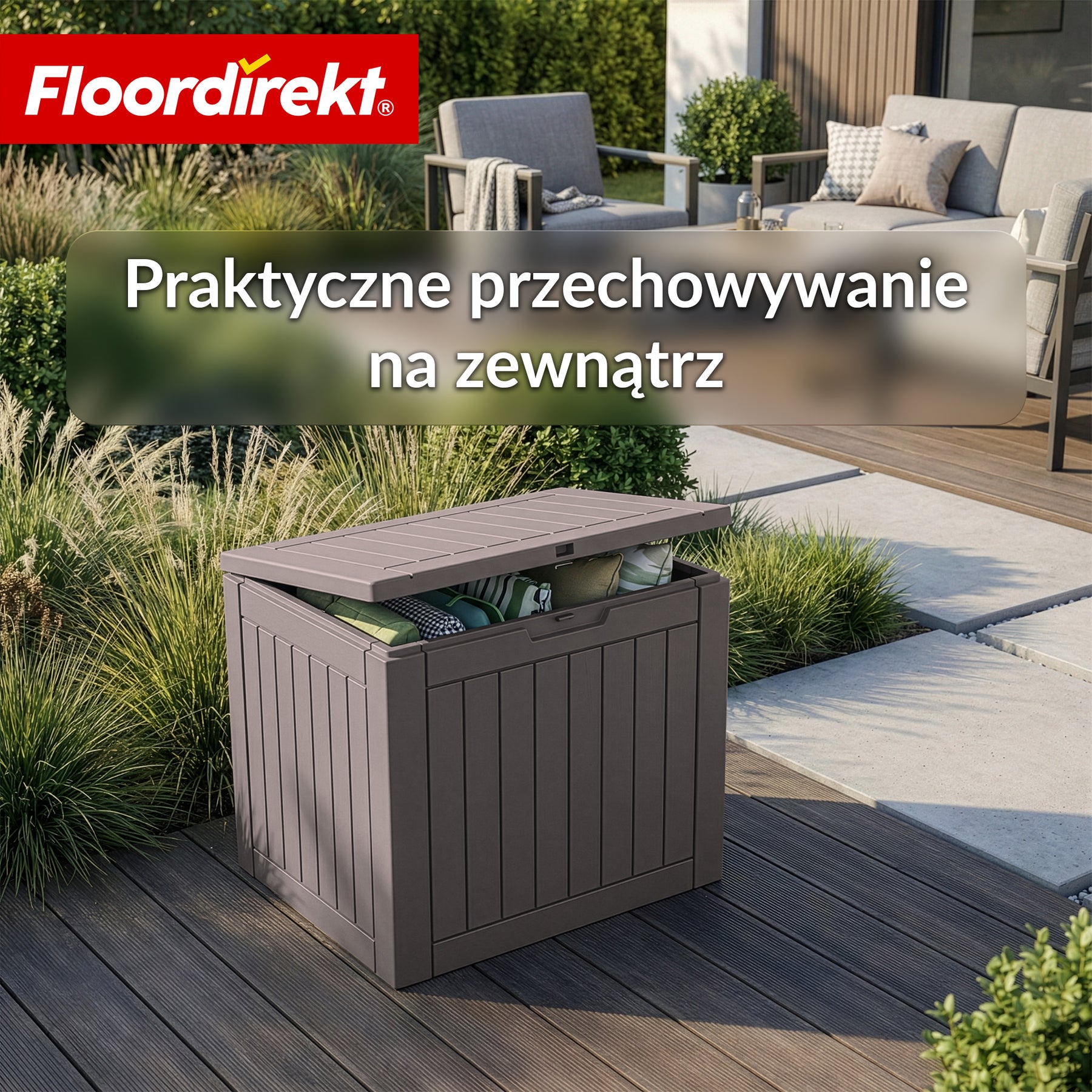 Skrzynia ogrodowa w wyglądzie drewna | Wodoodporna skrzynia na poduszki na taras i balkon | 118L / 270L / 300L