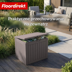 Skrzynia ogrodowa w wyglądzie drewna | Wodoodporna skrzynia na poduszki na taras i balkon | 118L / 270L / 300L