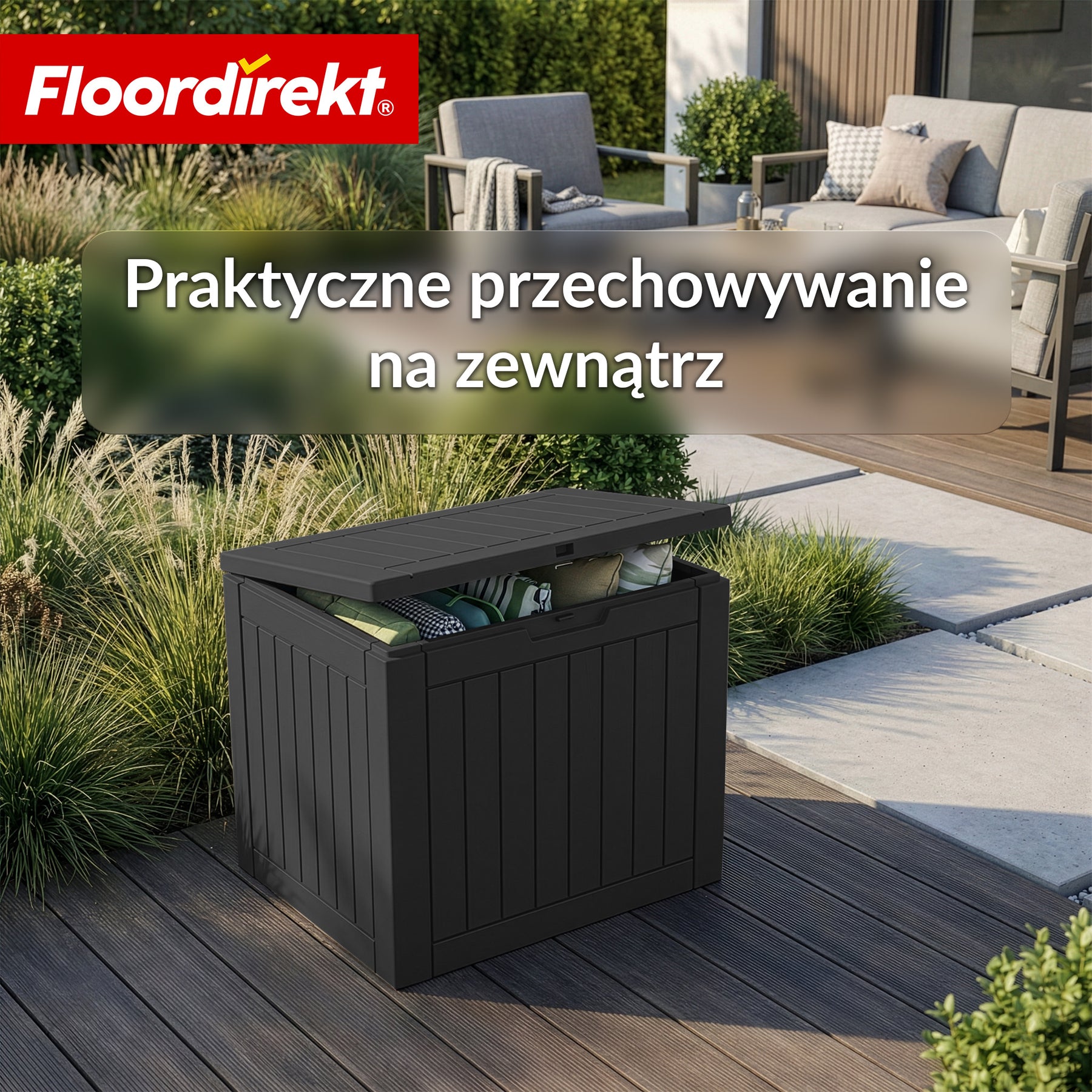 Skrzynia ogrodowa w wyglądzie drewna | Wodoodporna skrzynia na poduszki na taras i balkon | 118L / 270L / 300L