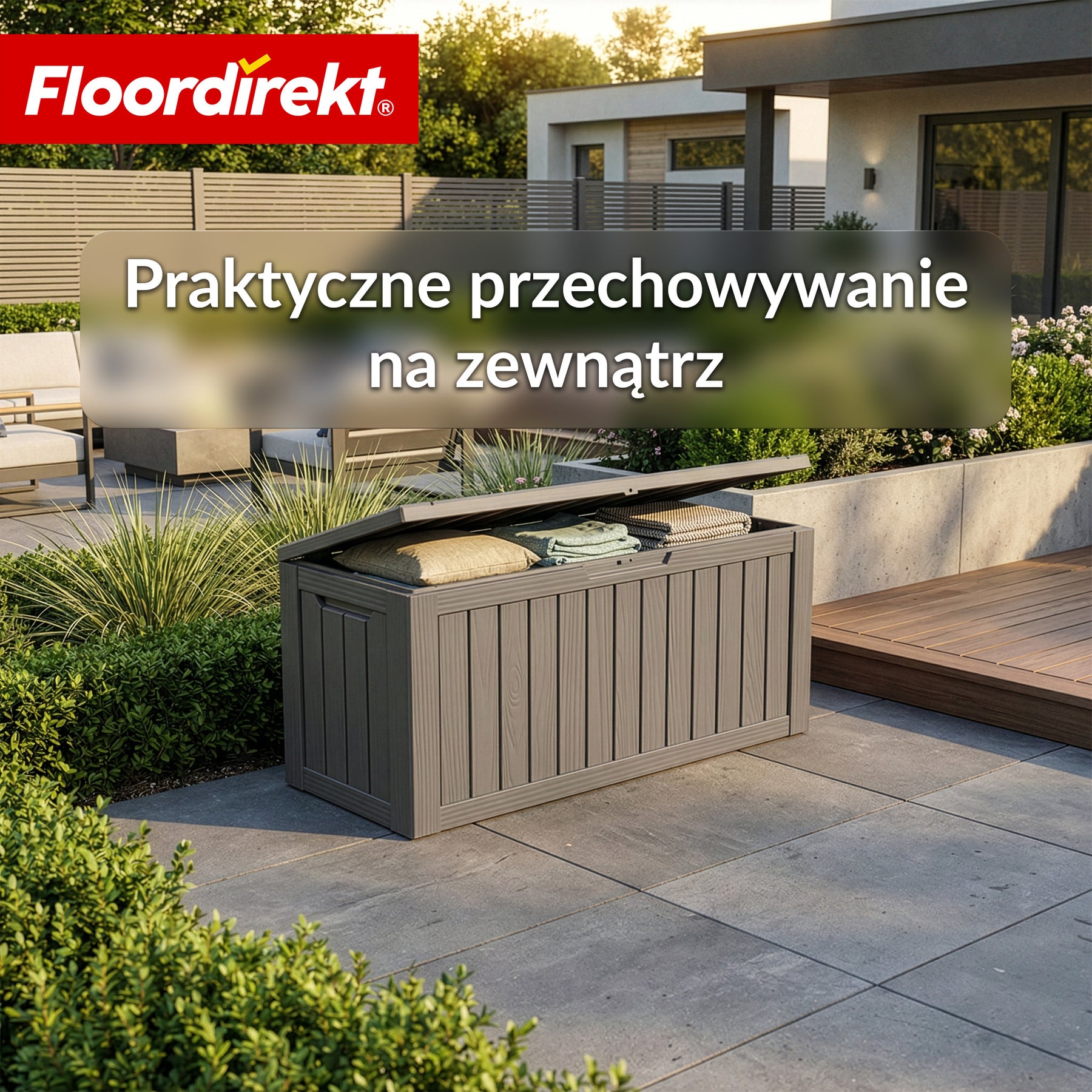 Skrzynia ogrodowa w wyglądzie drewna | Wodoodporna skrzynia na poduszki na taras i balkon | 118L / 270L / 300L