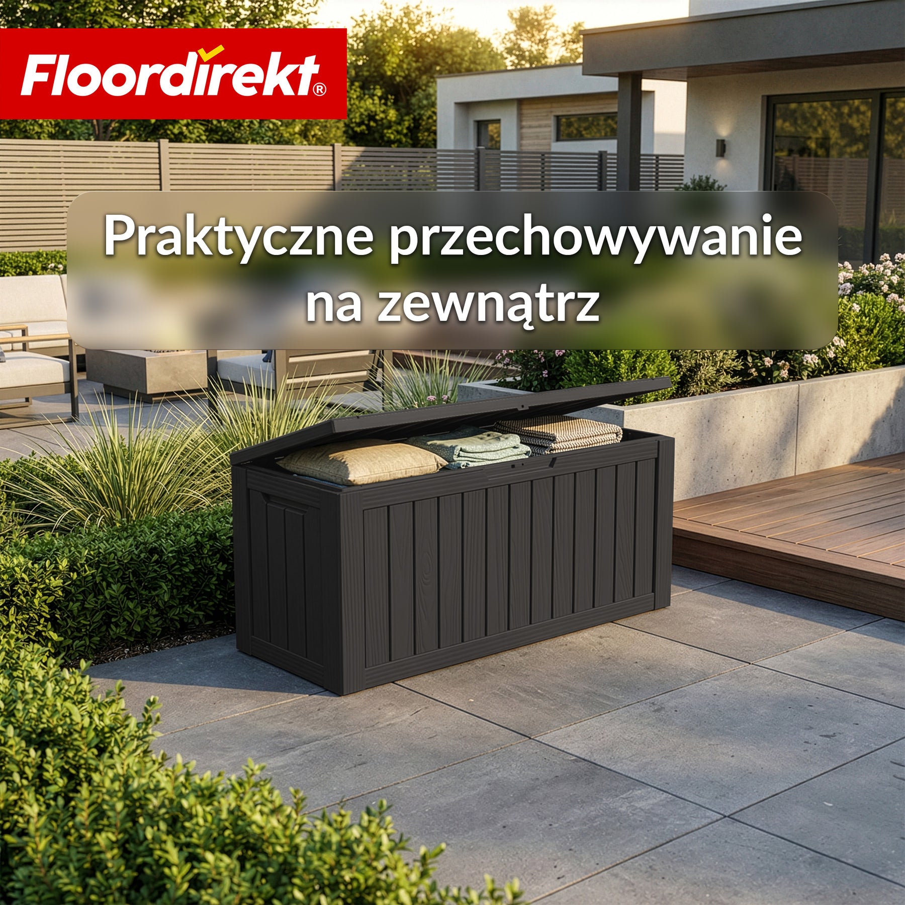 Skrzynia ogrodowa w wyglądzie drewna | Wodoodporna skrzynia na poduszki na taras i balkon | 118L / 270L / 300L