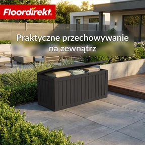 Skrzynia ogrodowa w wyglądzie drewna | Wodoodporna skrzynia na poduszki na taras i balkon | 118L / 270L / 300L