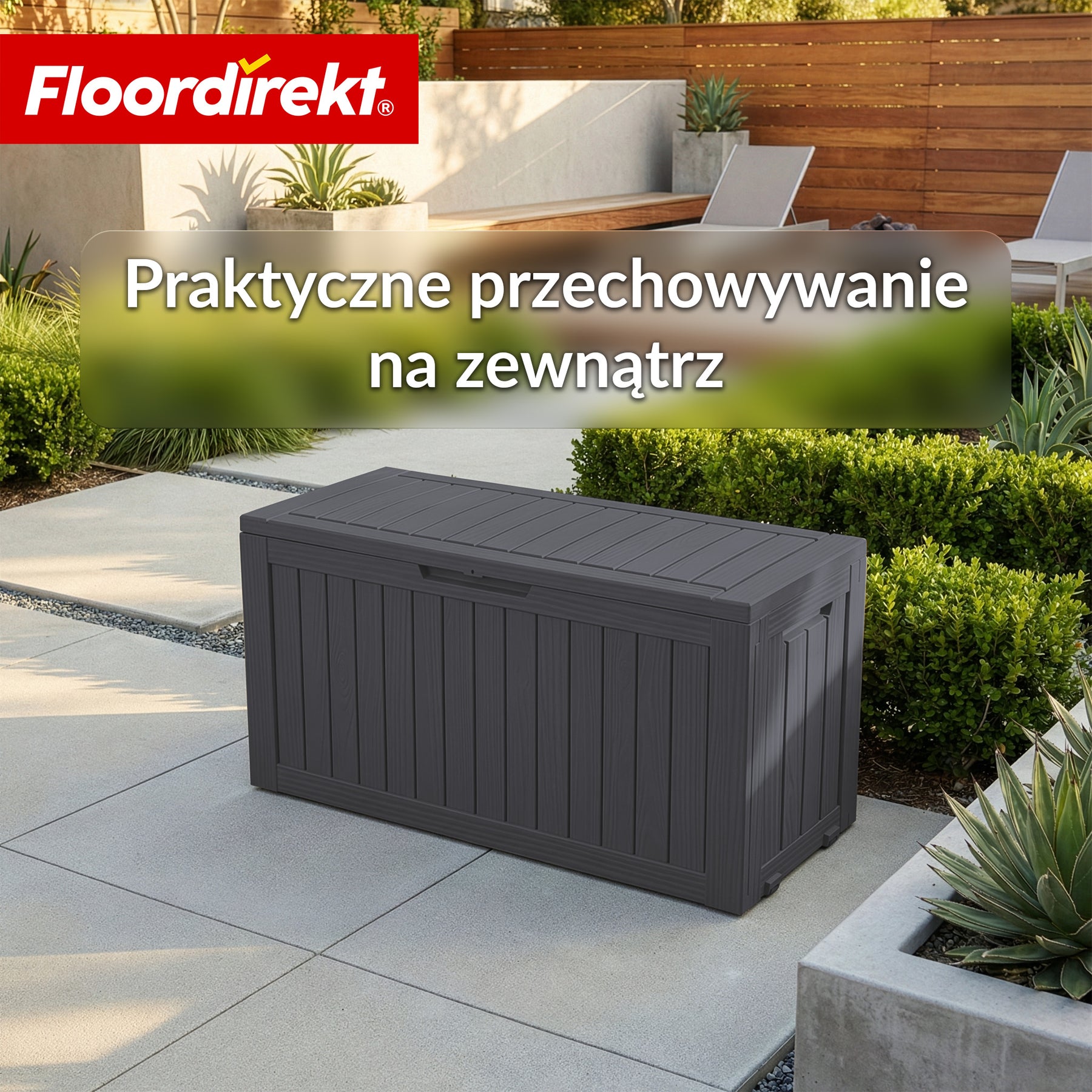 Skrzynia ogrodowa w wyglądzie drewna | Wodoodporna skrzynia na poduszki na taras i balkon | 118L / 270L / 300L