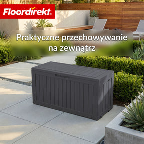 Skrzynia ogrodowa w wyglądzie drewna | Wodoodporna skrzynia na poduszki na taras i balkon | 118L / 270L / 300L
