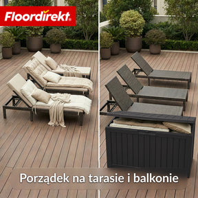 Skrzynia ogrodowa w wyglądzie drewna | Wodoodporna skrzynia na poduszki na taras i balkon | 118L / 270L / 300L