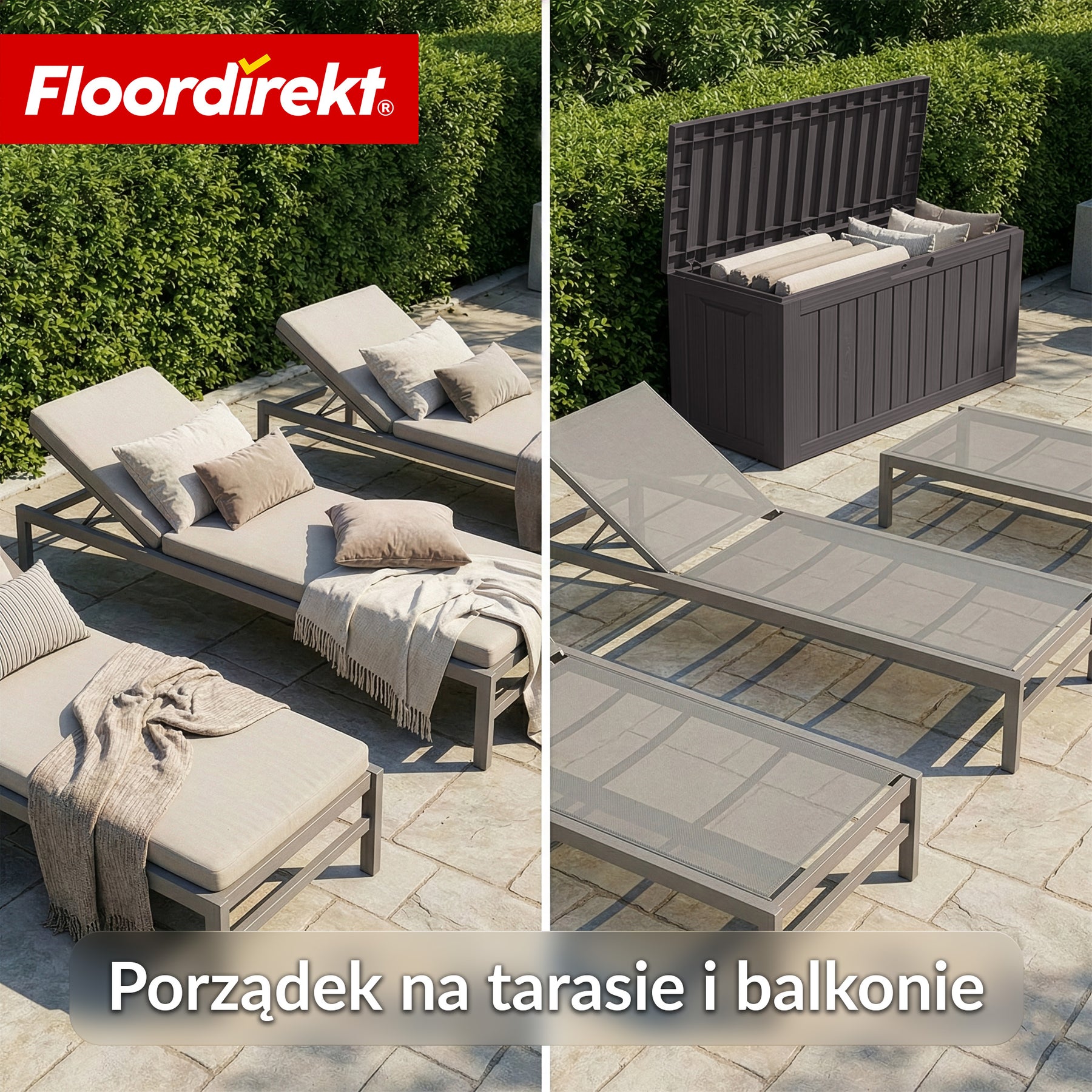 Skrzynia ogrodowa w wyglądzie drewna | Wodoodporna skrzynia na poduszki na taras i balkon | 118L / 270L / 300L