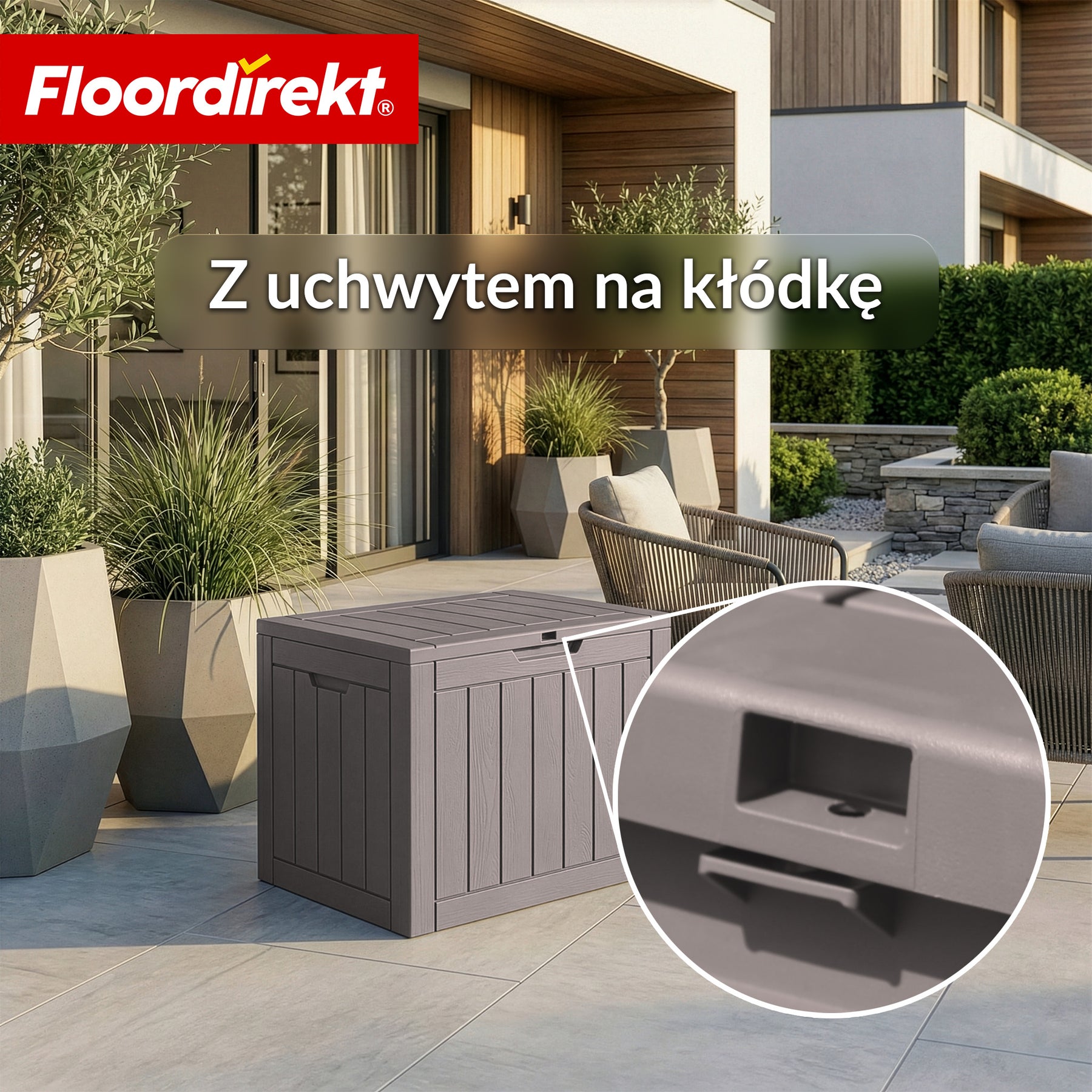 Skrzynia ogrodowa w wyglądzie drewna | Wodoodporna skrzynia na poduszki na taras i balkon | 118L / 270L / 300L