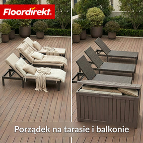 Skrzynia ogrodowa w wyglądzie drewna | Wodoodporna skrzynia na poduszki na taras i balkon | 118L / 270L / 300L