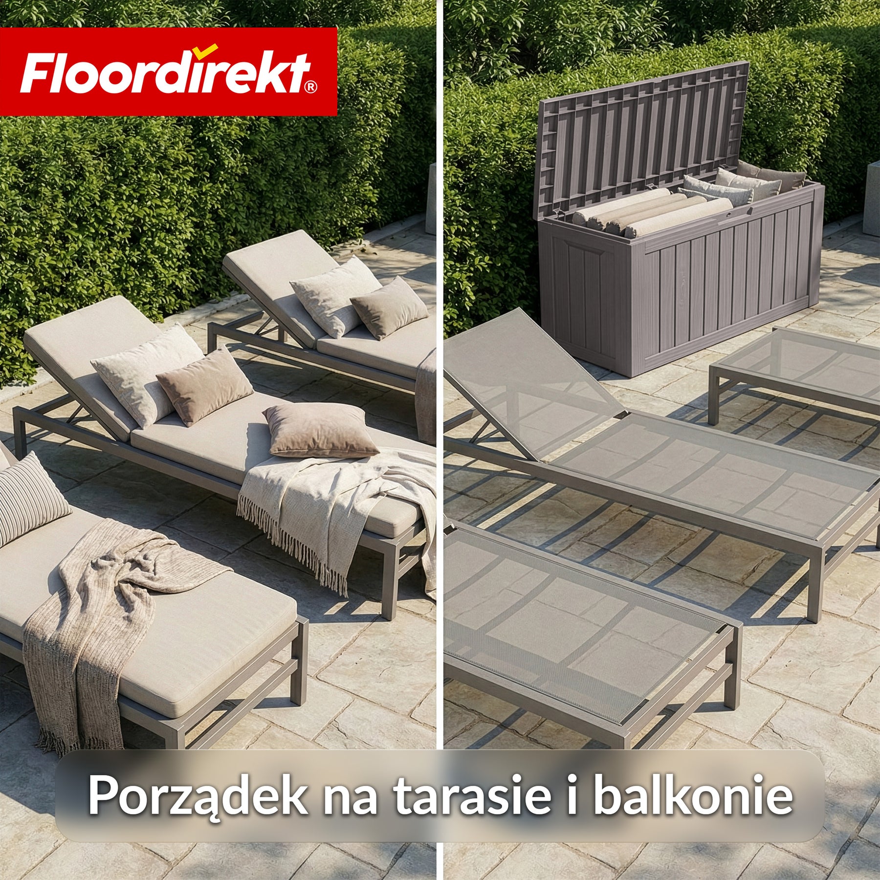 Skrzynia ogrodowa w wyglądzie drewna | Wodoodporna skrzynia na poduszki na taras i balkon | 118L / 270L / 300L