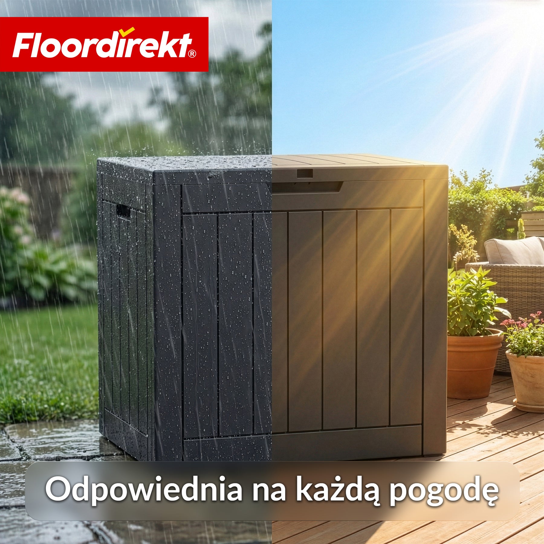 Skrzynia ogrodowa w wyglądzie drewna | Wodoodporna skrzynia na poduszki na taras i balkon | 118L / 270L / 300L