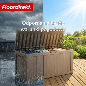 Skrzynia ogrodowa w wyglądzie drewna | Wodoodporna skrzynia na poduszki na taras i balkon | 118L / 270L / 300L