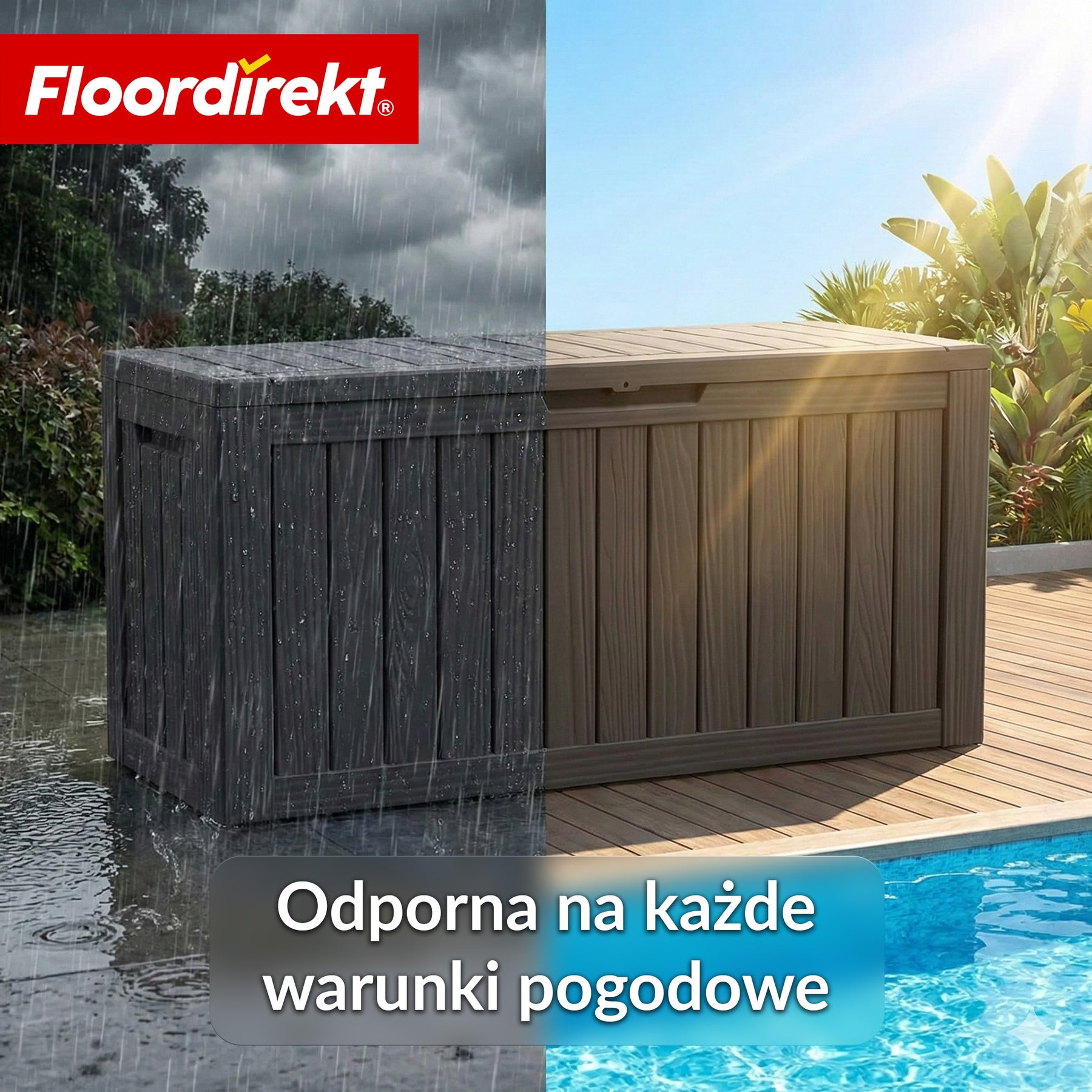 Skrzynia ogrodowa w wyglądzie drewna | Wodoodporna skrzynia na poduszki na taras i balkon | 118L / 270L / 300L