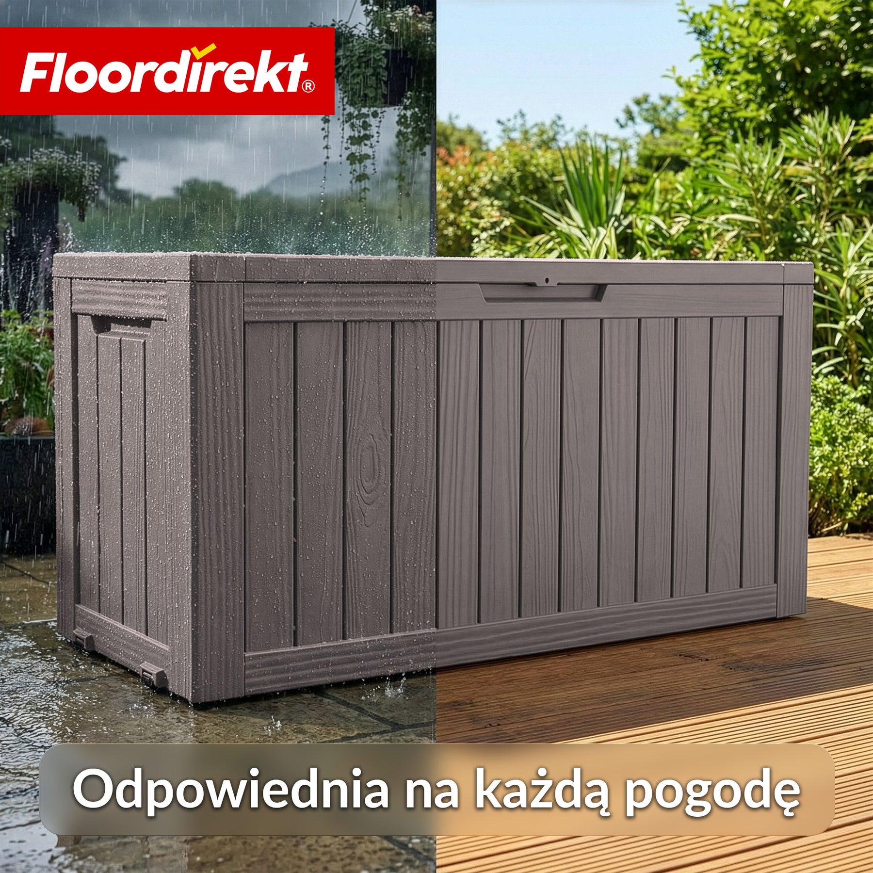 Skrzynia ogrodowa w wyglądzie drewna | Wodoodporna skrzynia na poduszki na taras i balkon | 118L / 270L / 300L