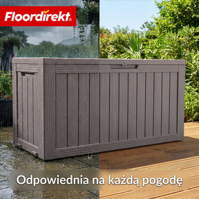 Skrzynia ogrodowa w wyglądzie drewna | Wodoodporna skrzynia na poduszki na taras i balkon | 118L / 270L / 300L