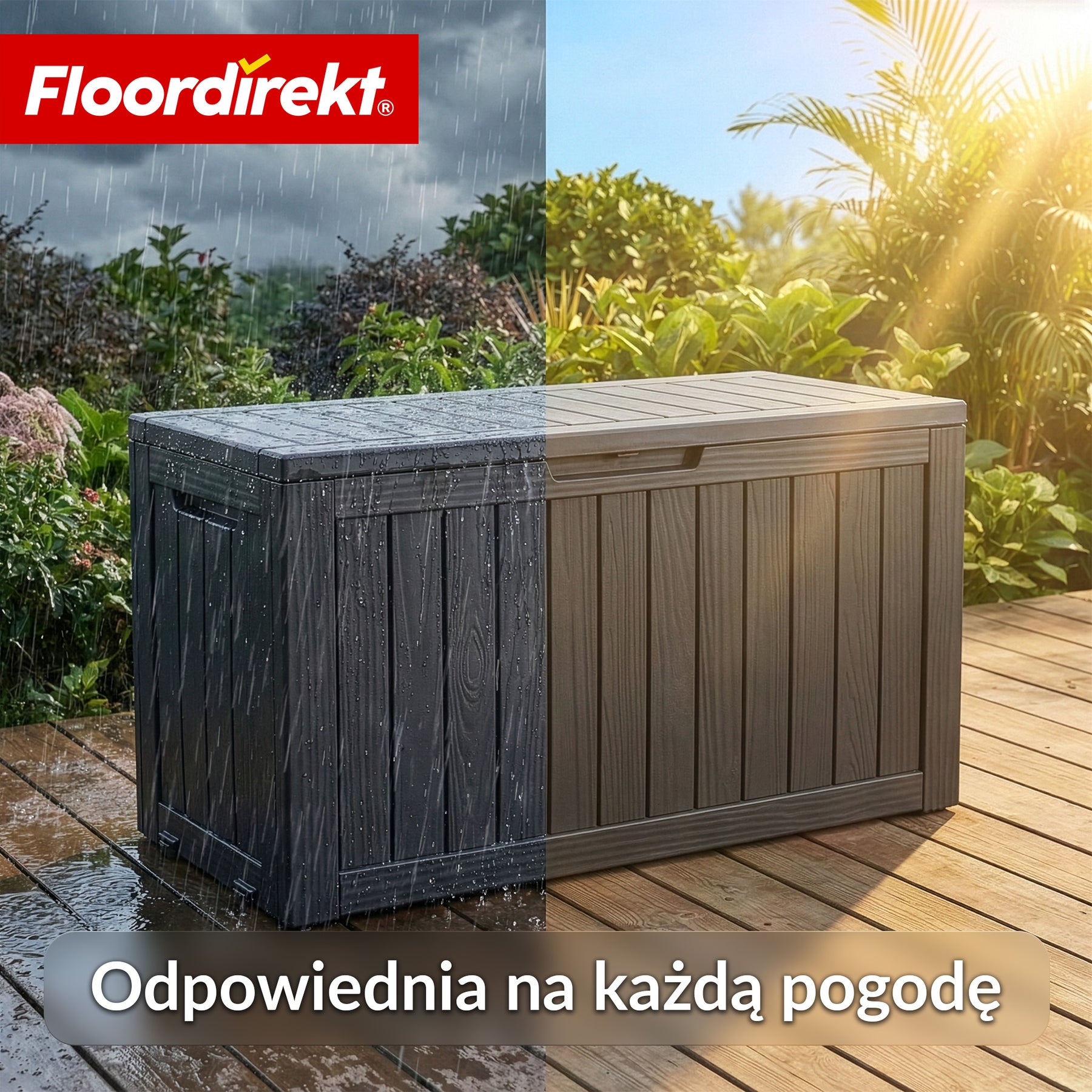 Skrzynia ogrodowa w wyglądzie drewna | Wodoodporna skrzynia na poduszki na taras i balkon | 118L / 270L / 300L