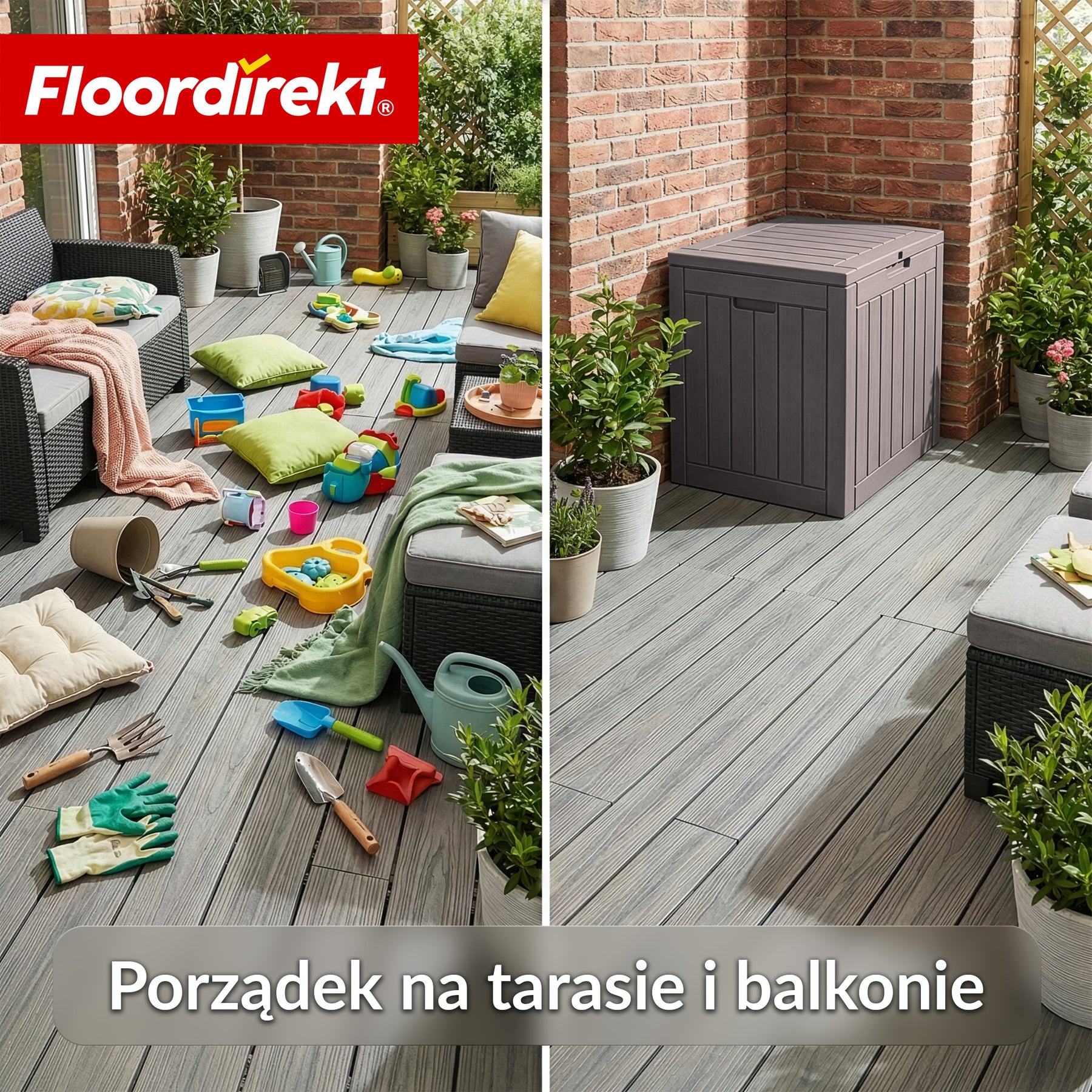 Skrzynia ogrodowa w wyglądzie drewna | Wodoodporna skrzynia na poduszki na taras i balkon | 118L / 270L / 300L
