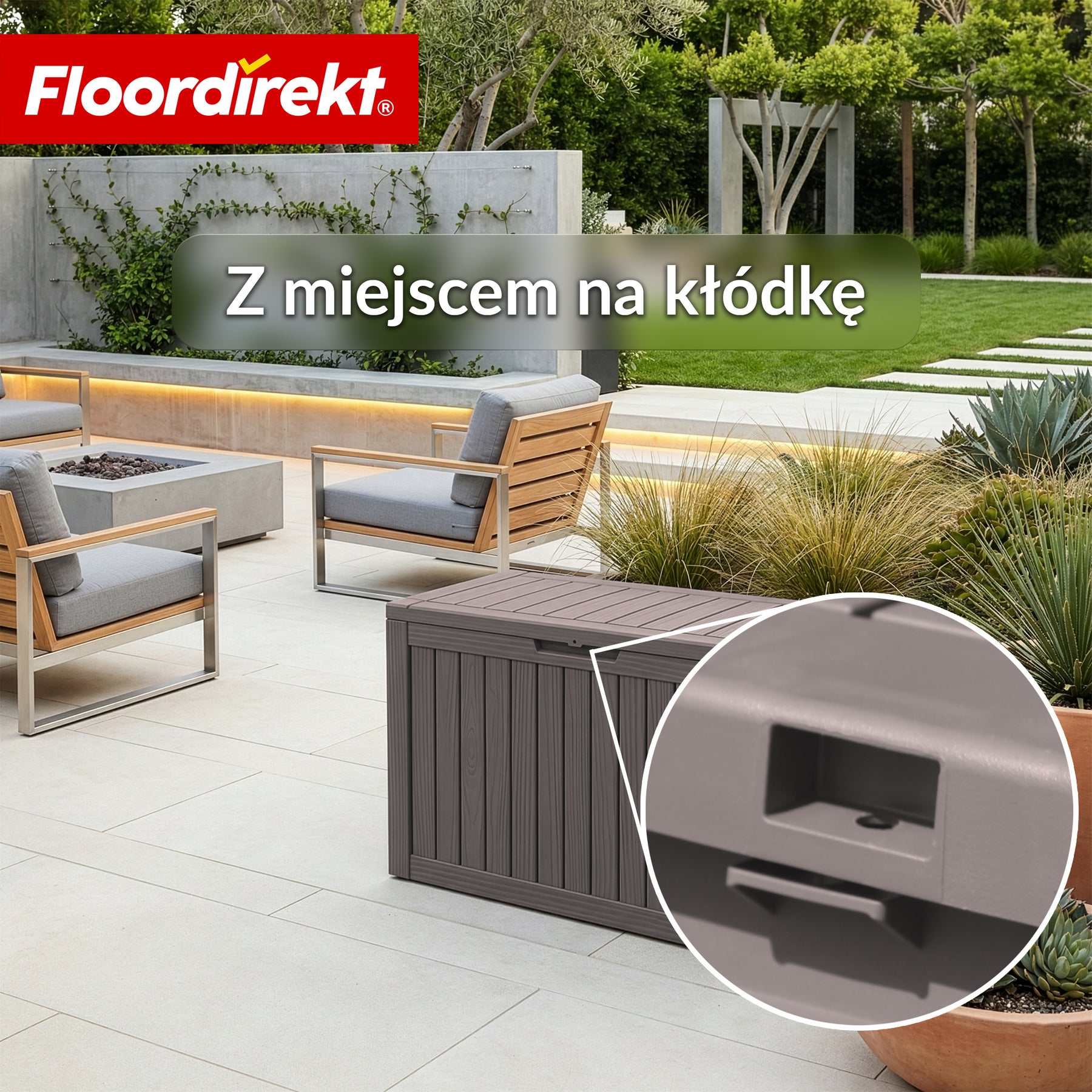 Skrzynia ogrodowa w wyglądzie drewna | Wodoodporna skrzynia na poduszki na taras i balkon | 118L / 270L / 300L