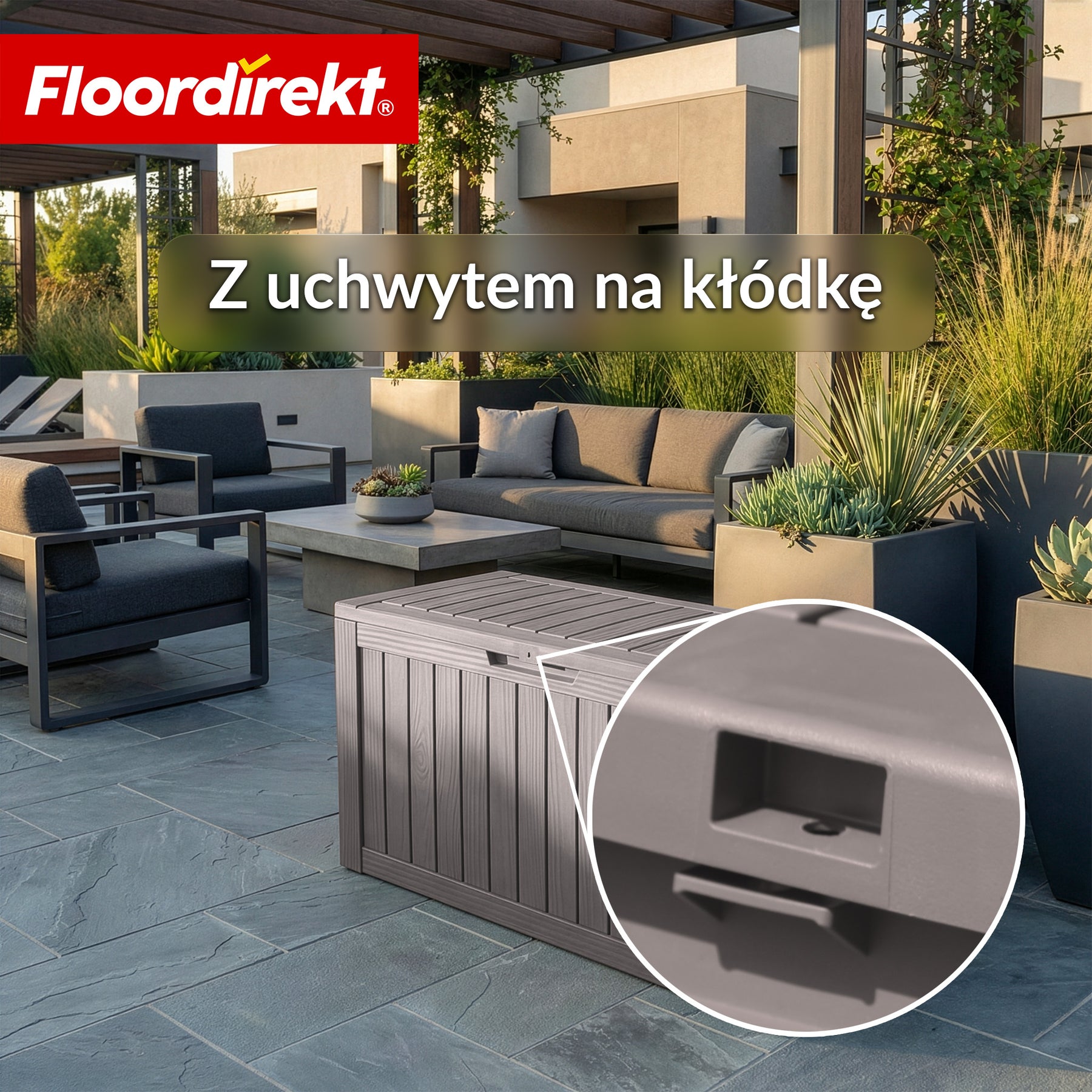 Skrzynia ogrodowa w wyglądzie drewna | Wodoodporna skrzynia na poduszki na taras i balkon | 118L / 270L / 300L