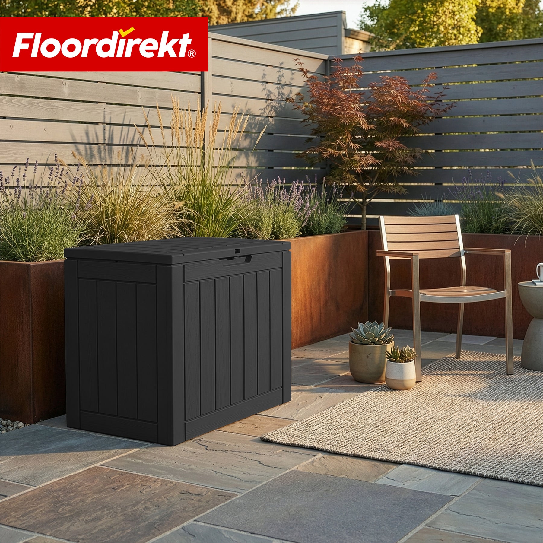 Skrzynia ogrodowa w wyglądzie drewna | Wodoodporna skrzynia na poduszki na taras i balkon | 118L / 270L / 300L