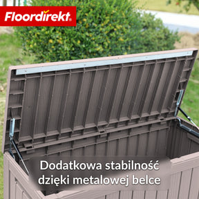 Skrzynia ogrodowa w wyglądzie drewna | Wodoodporna skrzynia na poduszki na taras i balkon | 118L / 270L / 300L
