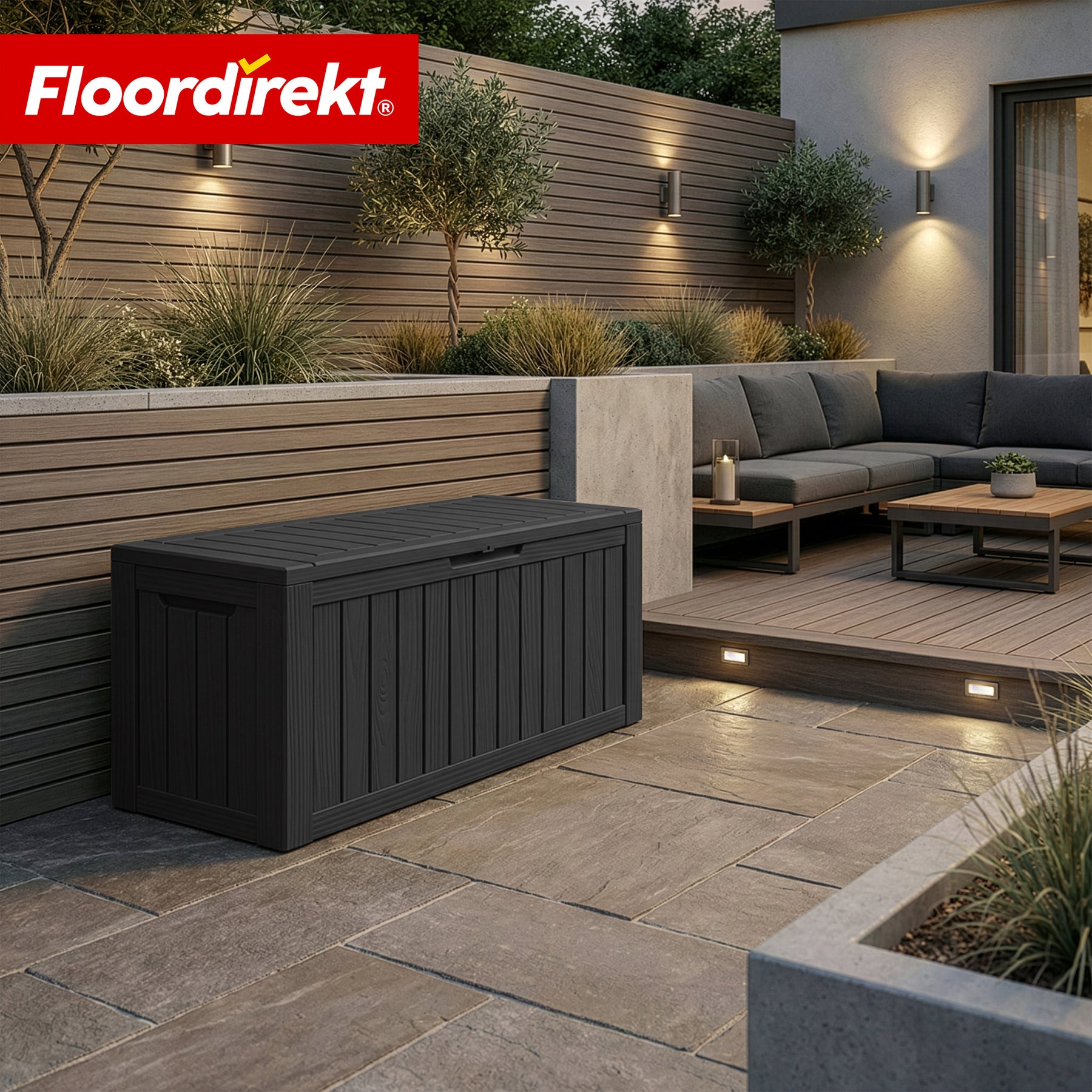 Skrzynia ogrodowa w wyglądzie drewna | Wodoodporna skrzynia na poduszki na taras i balkon | 118L / 270L / 300L