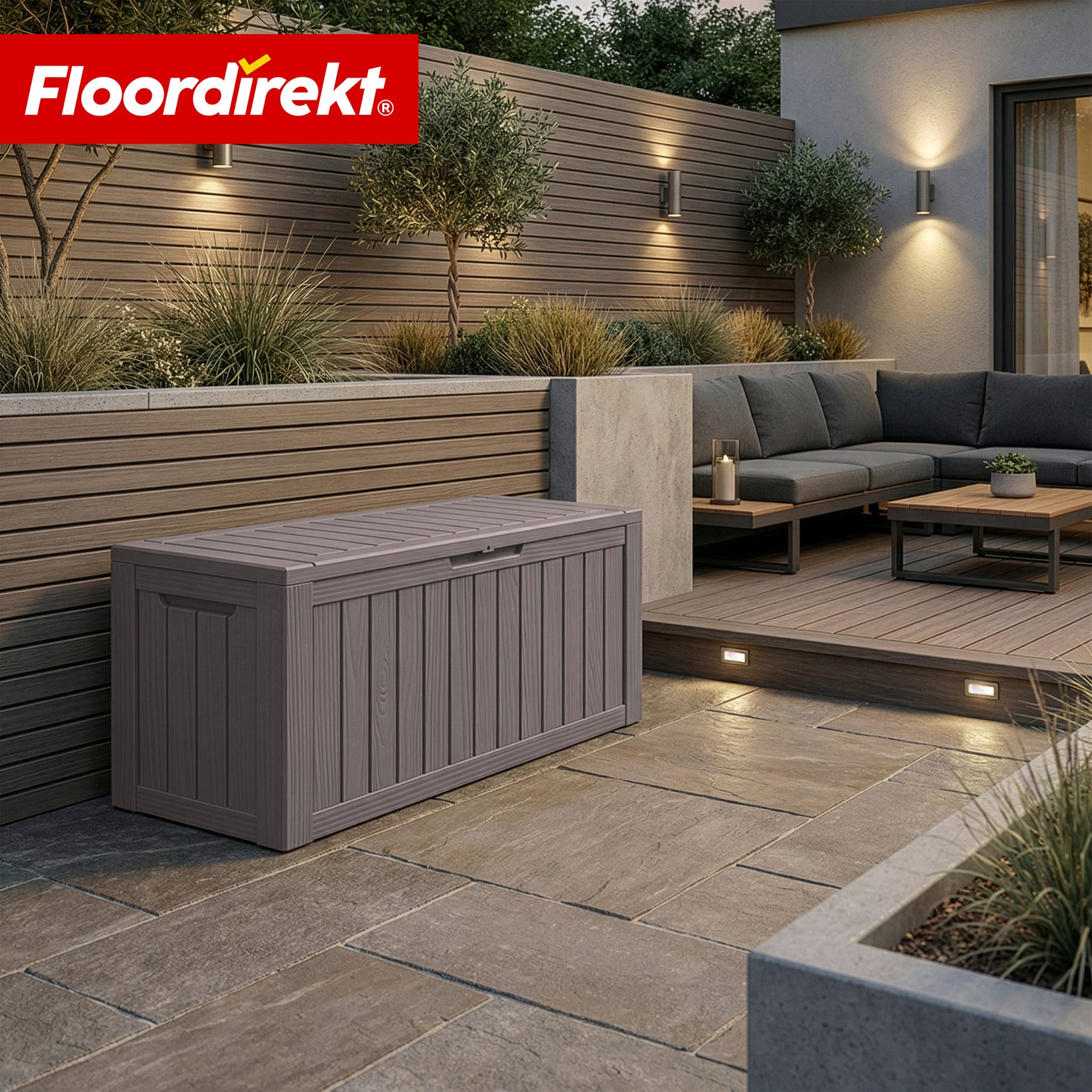 Skrzynia ogrodowa w wyglądzie drewna | Wodoodporna skrzynia na poduszki na taras i balkon | 118L / 270L / 300L