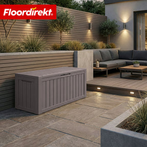 Skrzynia ogrodowa w wyglądzie drewna | Wodoodporna skrzynia na poduszki na taras i balkon | 118L / 270L / 300L