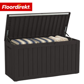 Skrzynia ogrodowa w wyglądzie drewna | Wodoodporna skrzynia na poduszki na taras i balkon | 118L / 270L / 300L