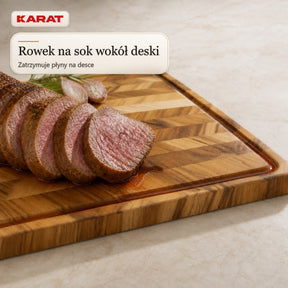Deska do krojenia | Aurelin Teak Herringbone | Lite drewno tekowe z rowkiem na soki & uchwytami | 3 rozmiary