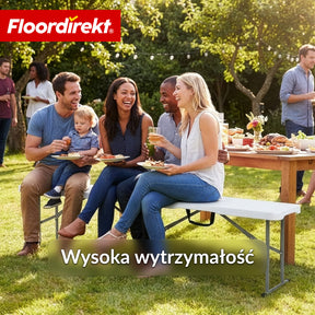 Ławka ogrodowa | Chiba | Składana ławka 183 cm w kolorze białym, odporna na warunki atmosferyczne i do 320 kg obciążenia