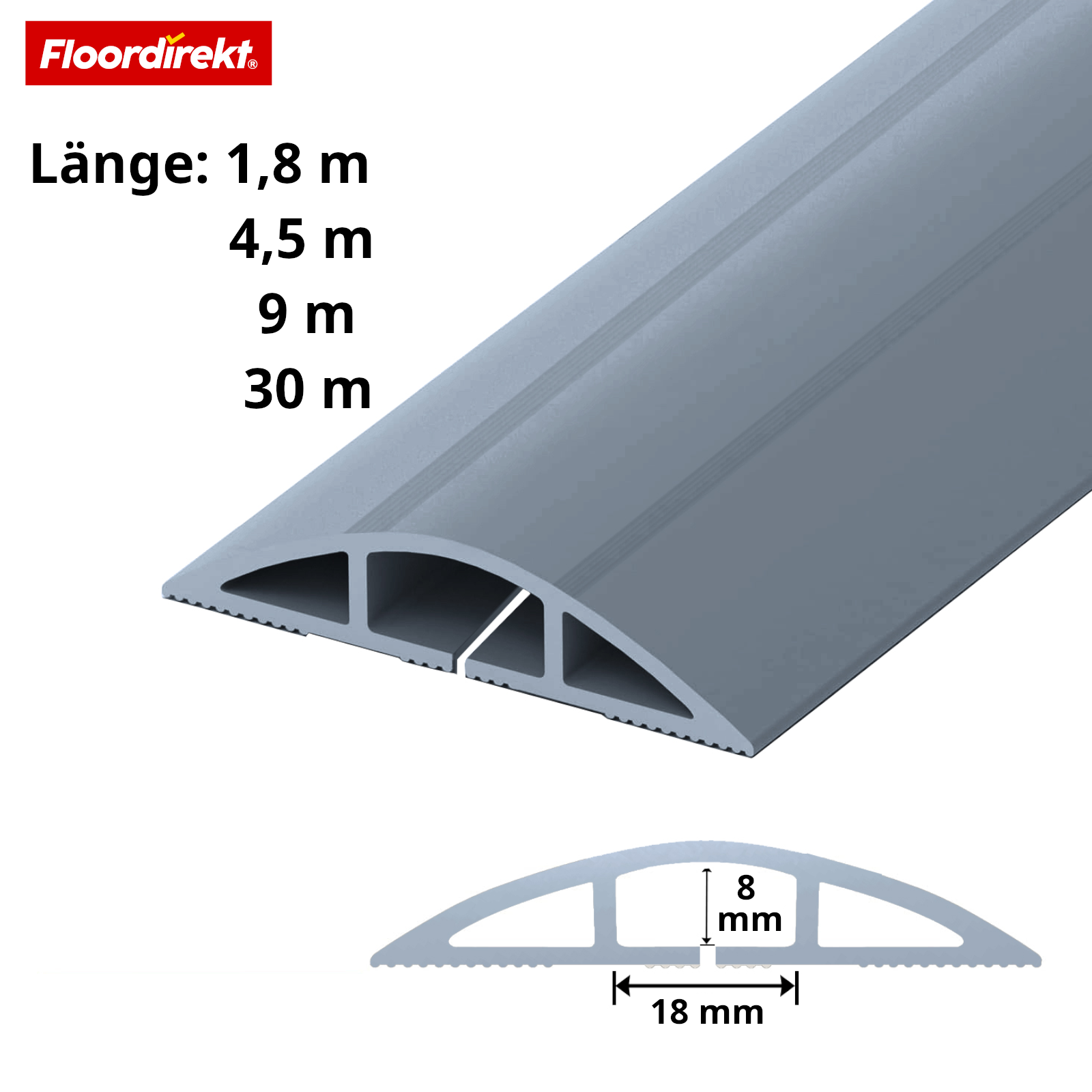 Kanał kablowy podłogowy „Cable Guard” | Antypoślizgowa osłona kabli i ochrona przed potknięciem | Elastyczny, przycinany & na 2 kable do 8 mm Ø