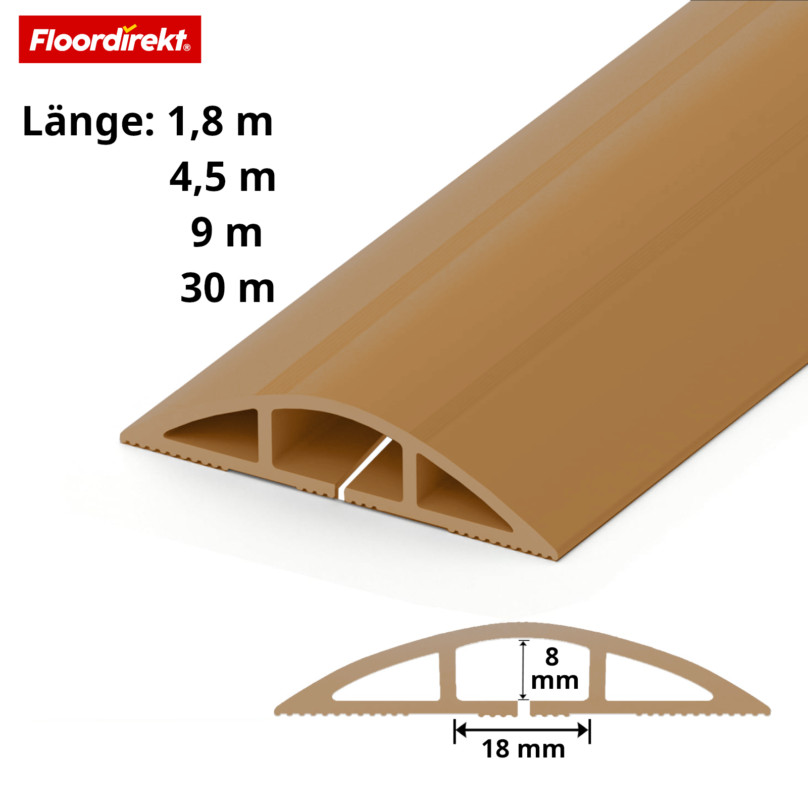 Kanał kablowy podłogowy „Cable Guard” | Antypoślizgowa osłona kabli i ochrona przed potknięciem | Elastyczny, przycinany & na 2 kable do 8 mm Ø