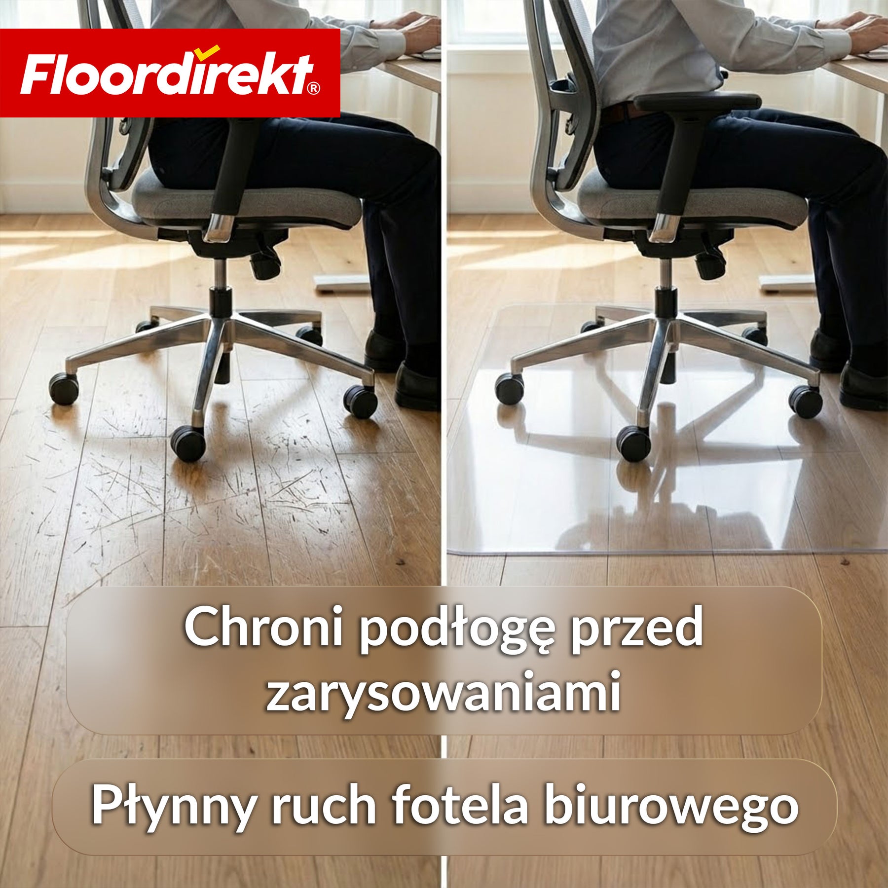 Mata ochronna na podłogę | Secura | Przezroczysta 80 × 118 cm | 5 mm nietłukąca mata PVC pod krzesło biurowe do parkietu, paneli & dywanu