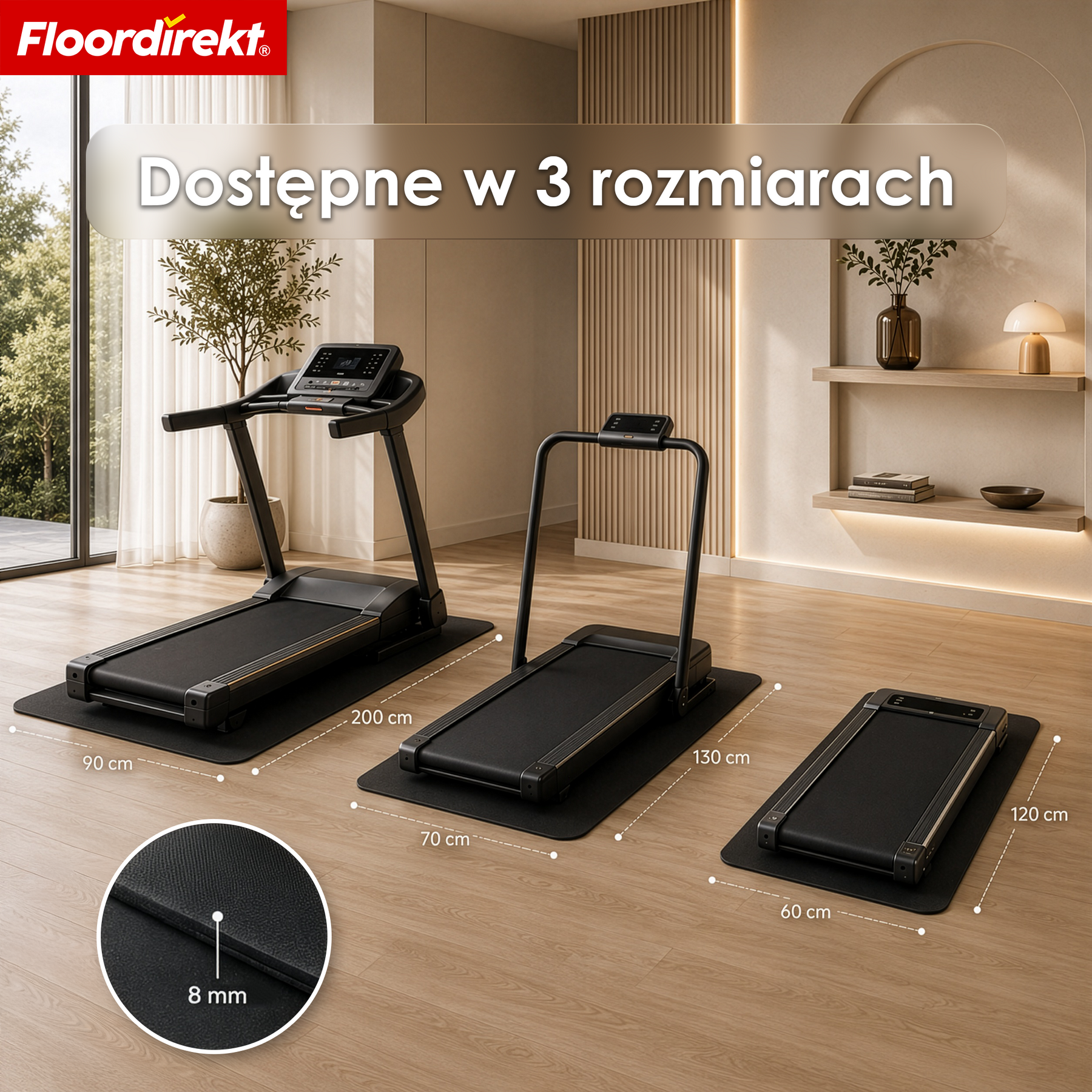 Mata ochronna podłogowa | Sparta | Antypoślizgowa mata pod sprzęt fitness do bieżni i orbitreka