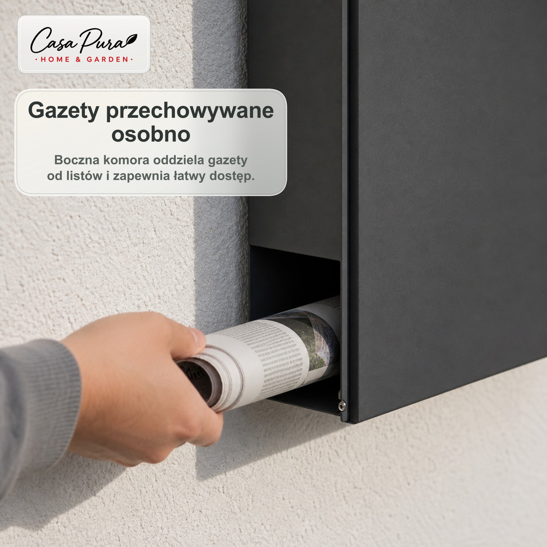 Skrzynka pocztowa | Pascal | Skrzynka na listy z Uchwytem na Gazety | Antracyt | Zamykana na Klucz