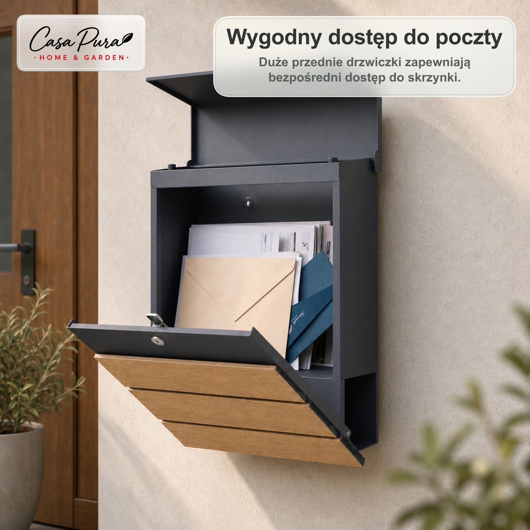 Skrzynka pocztowa | Roland | Nowoczesna skrzynka na listy z gazetnikiem | Antracyt drewnopodobny