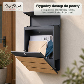 Skrzynka pocztowa | Roland | Nowoczesna skrzynka na listy z gazetnikiem | Antracyt drewnopodobny