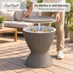 Stolik z chłodziarką na napoje | Capri | Regulowany stolik ogrodowy z pojemnikiem 30 l i wyglądem rattanu | 2 kolory