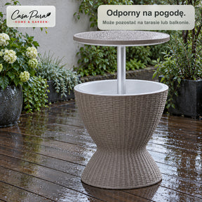 Stolik z chłodziarką na napoje | Capri | Regulowany stolik ogrodowy z pojemnikiem 30 l i wyglądem rattanu | 2 kolory